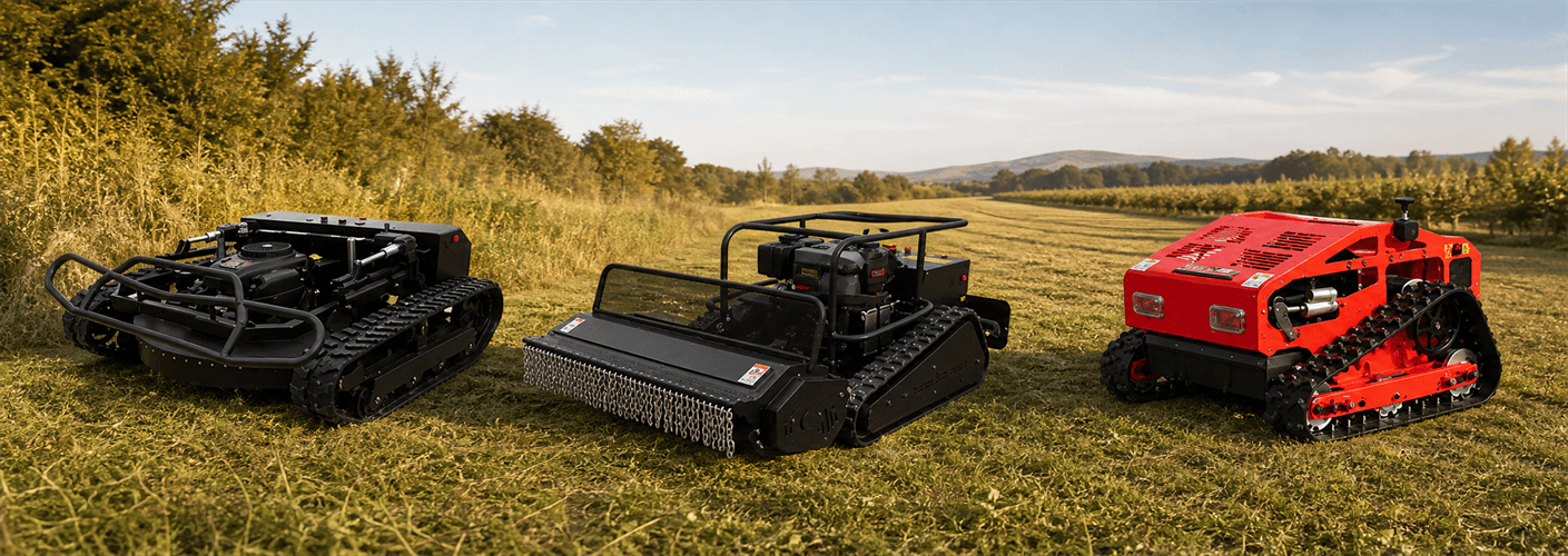 Three TOMAI tracked mowers