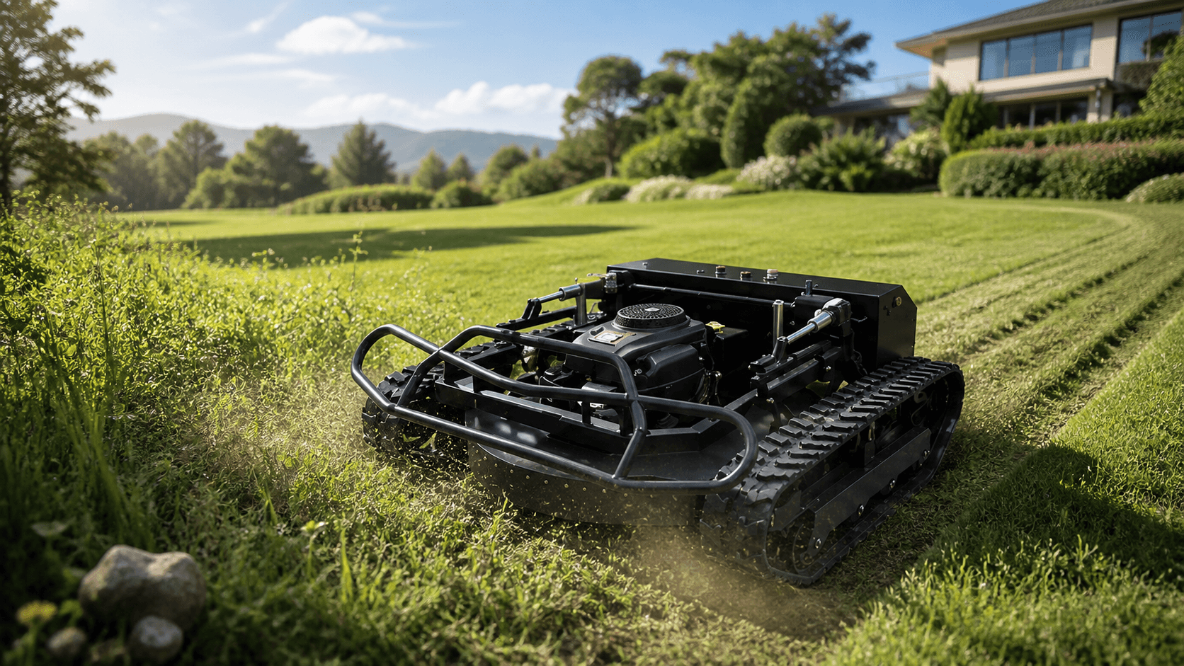 TOMAI remote-controlled mower operating in demanding terrain